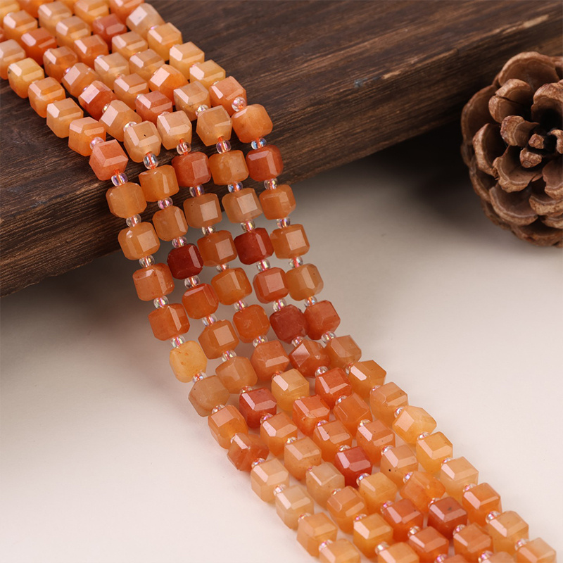 Orange Red Aventurine Square Beads for Jewelry Making